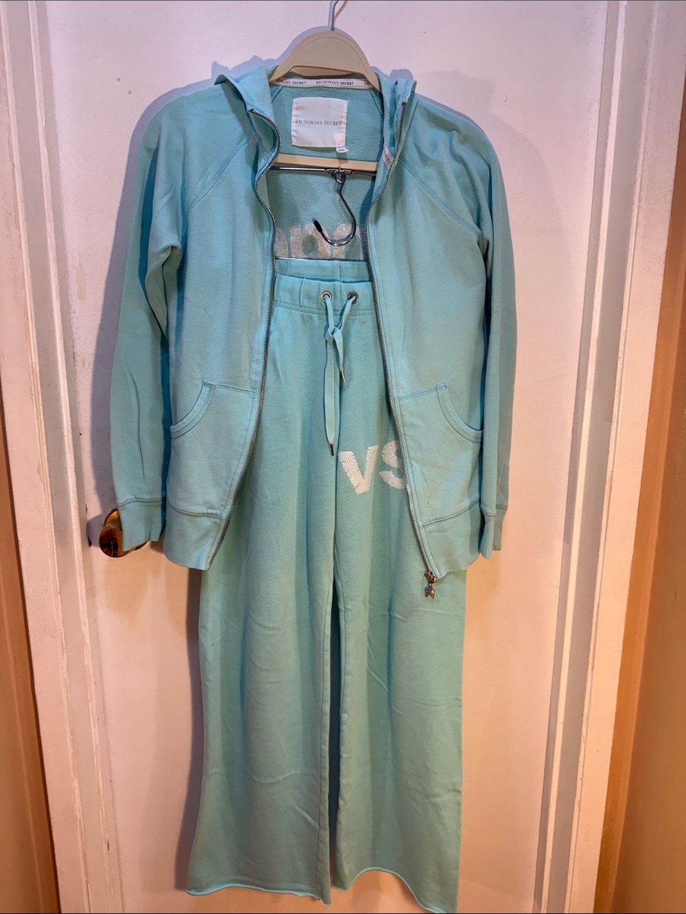 Victoria's Secret Mint Green Hoodie and Wide-Leg Sweatpants Set